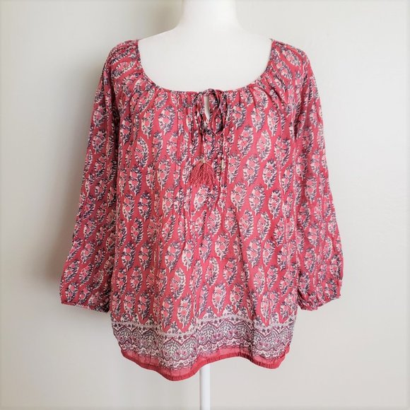 American Eagle Outfitters Tops - American Eagle Outfitters Red Floral Peasant Top